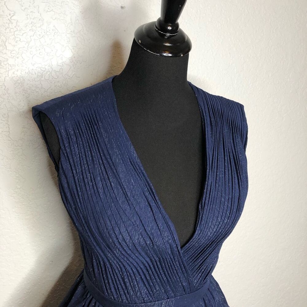 IEENA for Mac Duggal navy metallic tiered ruffle sleeveless midi formal dress 4 - Picture 2 of 16